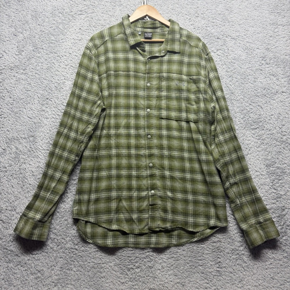 Under Armour Flannel Shirt Mens XL Green Plaid Snap Up Long Sleeve Pocket Logo